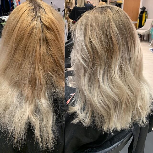 Before &amp; After ⭐️💫 by @hair_by_heidim #goldwellcolor #goldwell #colormelt #goldwellcolorance #beforeandafter #blondehair