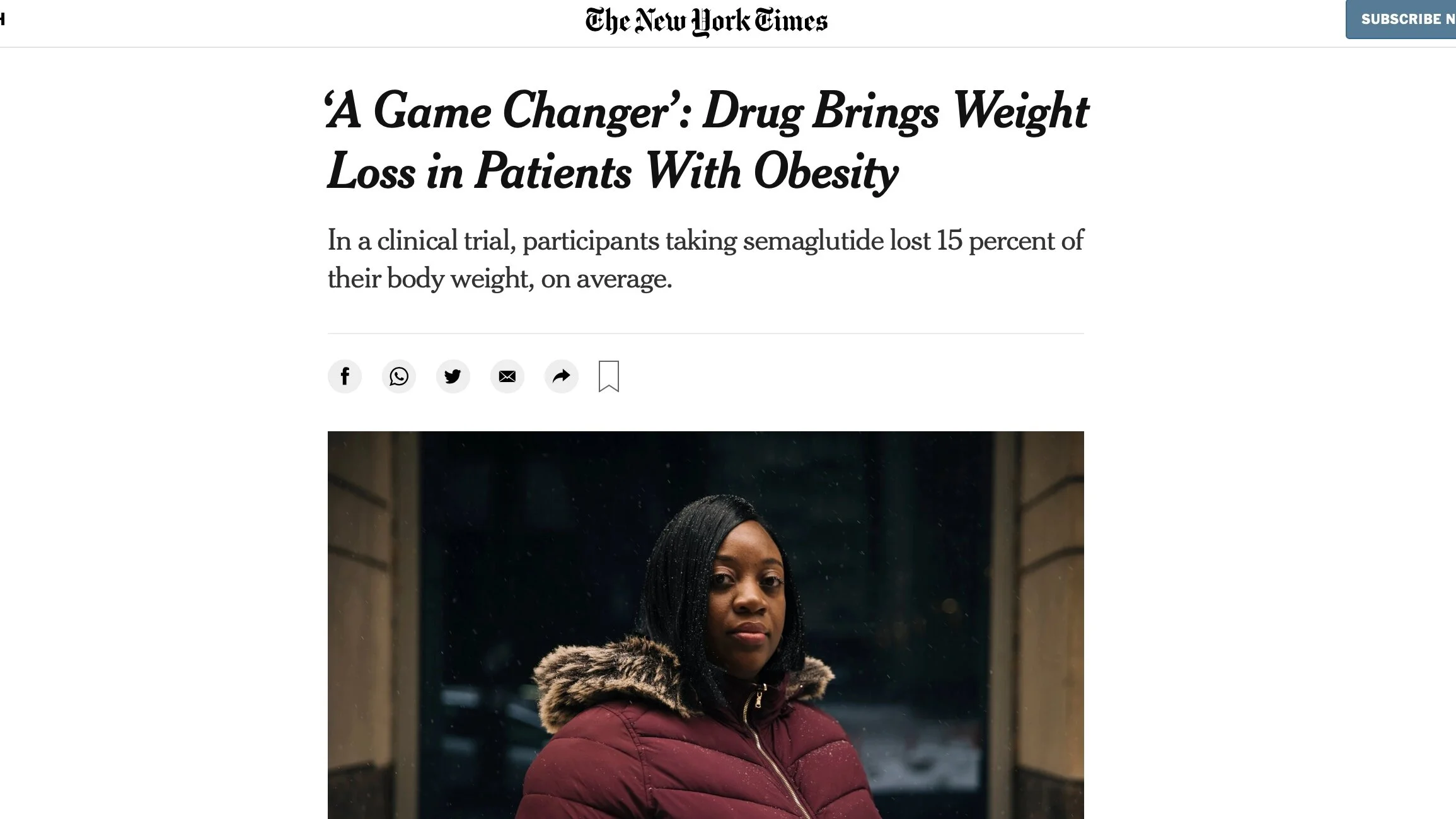 new york times semaglutide A Game Changer': Drug Brings Weight Loss in Patients With Obesity — Its not  your fault
