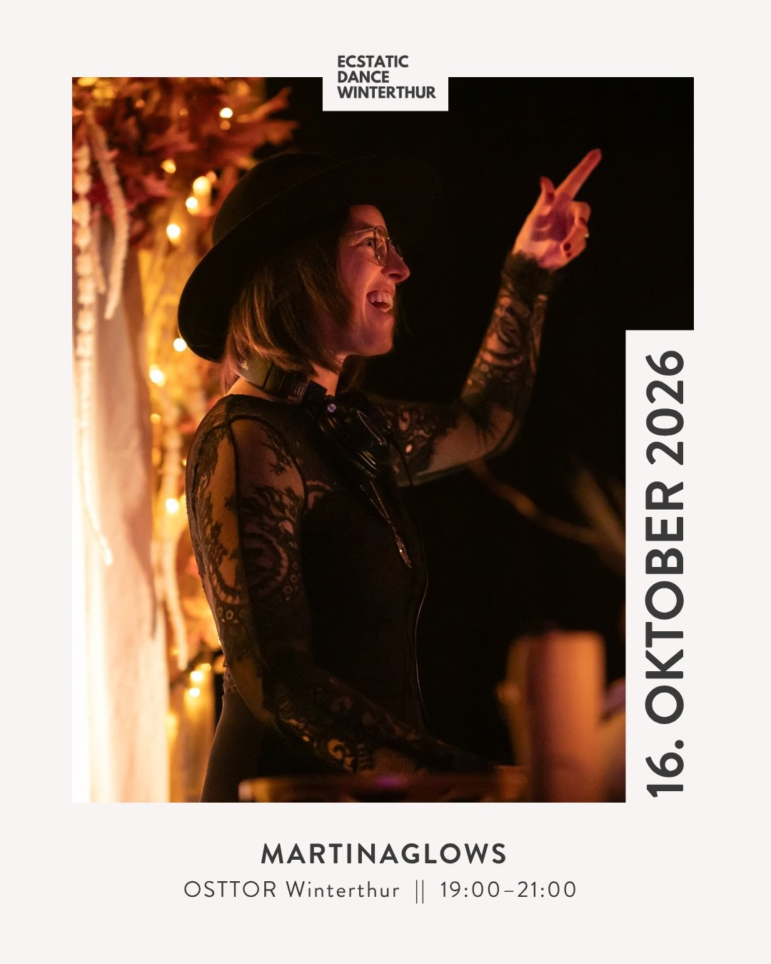 See you Friday? 🤩🎧💿

Ecstatic Dance mit @martinaglows 
Freitag, 16. Oktober 2026
19:00-21:00
📍 OSTTOR

M&ouml;glicherweise mit ein bisschen Celtic Music, da bald Samhain ansteht (31. Oktober).

Und vielleicht auch mit Usher oder Nelly oder sowas 