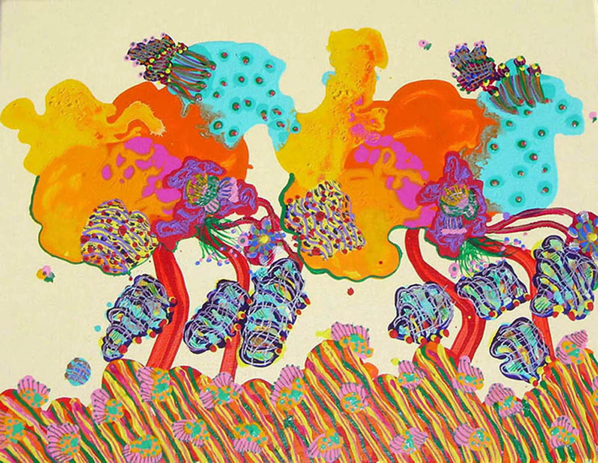 Float Away Acrylic and oil pen on canvas 2011 14" x 18"