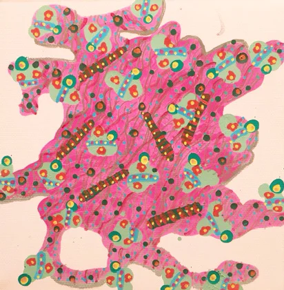 Caterpillar Acrylic and oil pen on canvas 2014 6" x 6"