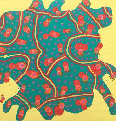 Lady Bug Acrylic and oil pen on canvas 2014 6" x 6"