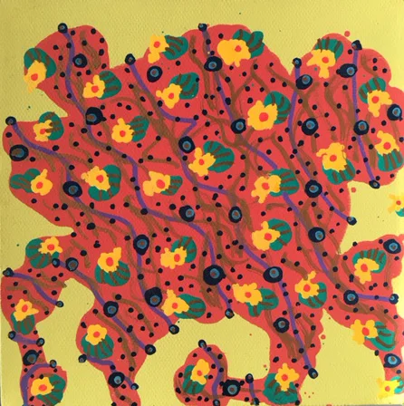 Yellow Eyes Acrylic and oil pen on canvas 2014 6" x 6"