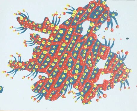 Many Legs Acrylic and oil pen on canvas 2014 6" x 8"