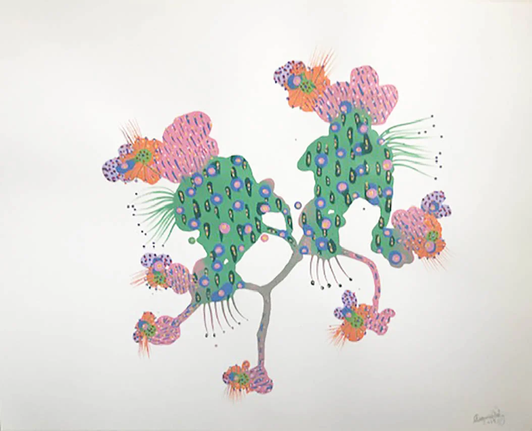 Green connecting with pink 2019 Acrylic and paint marker on paper 11x14in