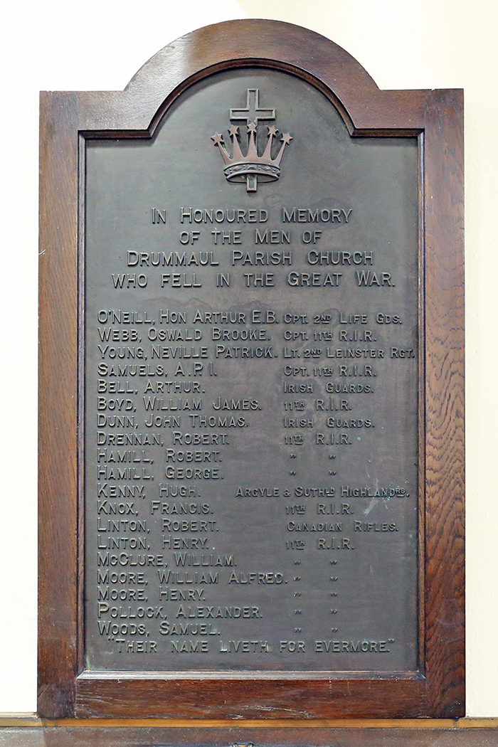 War Memorial Plaque in Drummaul Parish Church, Randalstown