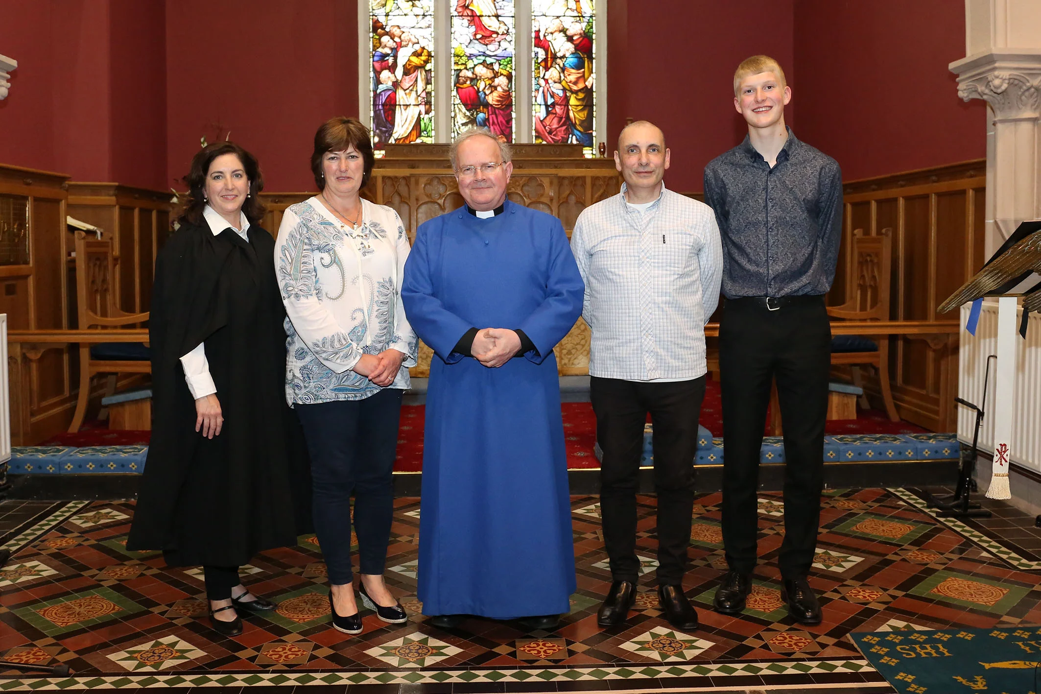 Scholars of the Down & Dromore and Connor Organ Scholarship Scheme - Beth Aiken, Vivien McCullough, Rev. Canon David Humphries (chairperson), David McClelland and Jamie Howe.