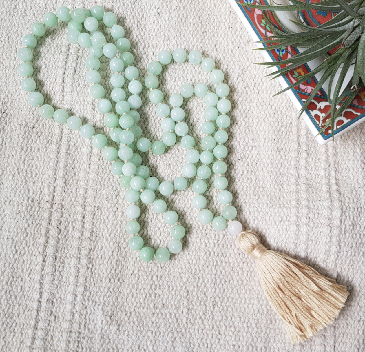 Handmade Jade 108-Bead Mala • Heart Chakra Activation