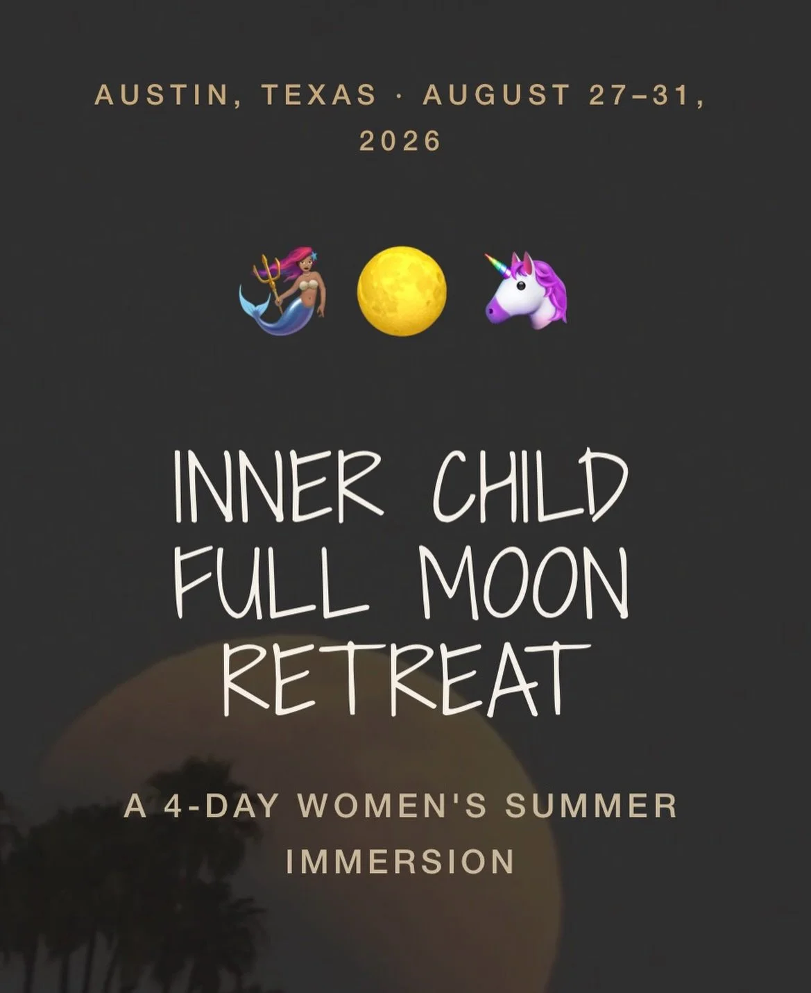 INNER CHILD FULL MOON RETREAT

A 4-DAY WOMEN&rsquo;S SUMMER IMMERSION

Nature. Breathwork. Play. Connection.
Four days to integrate all the parts of you ready to come back home.

LIMITED TO 9 WOMEN

Picture it&hellip; a few days of slowing way down, 