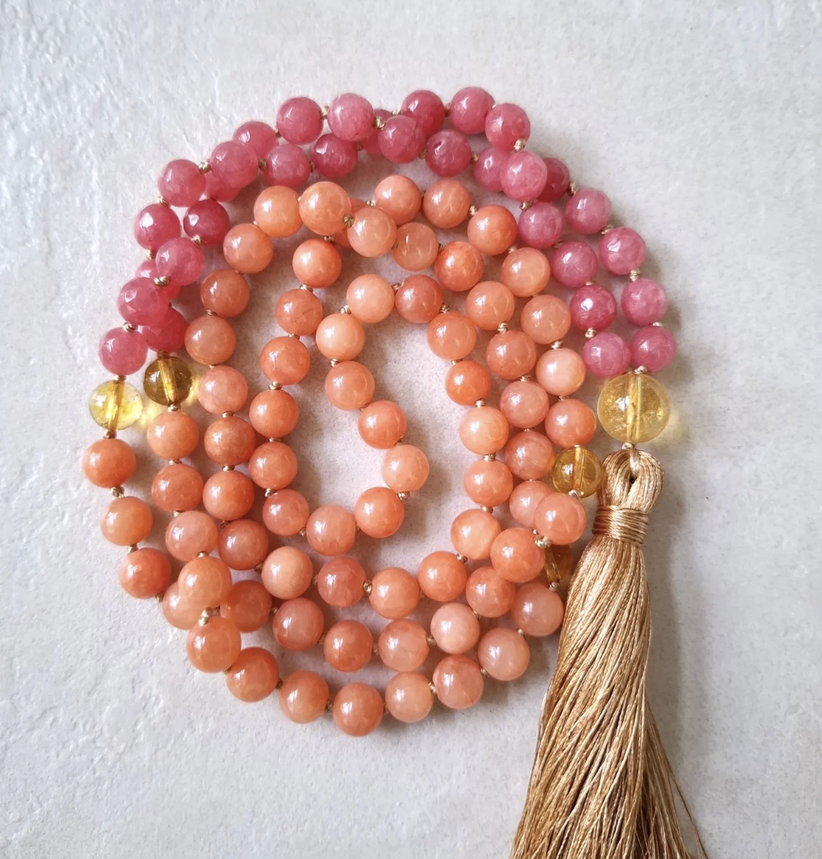 Handmade Jade, Citrine + Gold 108-Bead Mala • For Joy, Creativity + Confidence