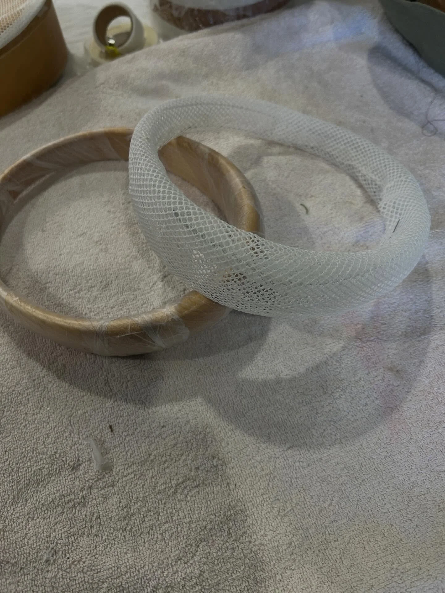 Starting to wire, tarlatan the edges and getting these Paris Net hat foundations ready for mulling. Thanks to Sandra @lekosandra for the sample Paris Net. Moving slow as it is the holidays and I am also trying to fill orders but just want to play wit