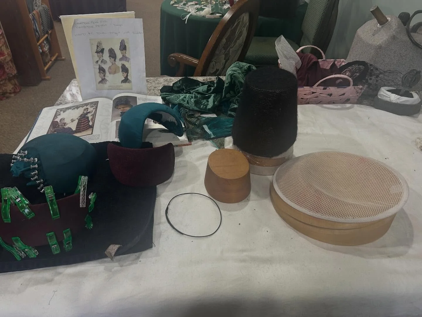 What&rsquo;s on my work table today? A bustle era hat, bustle era bonnet and a mid century cocktail hat. Using the new Dior Net  from Sandra Leko and loving it. Really want to finish these three hats but they will have to wait a week as I leave for t