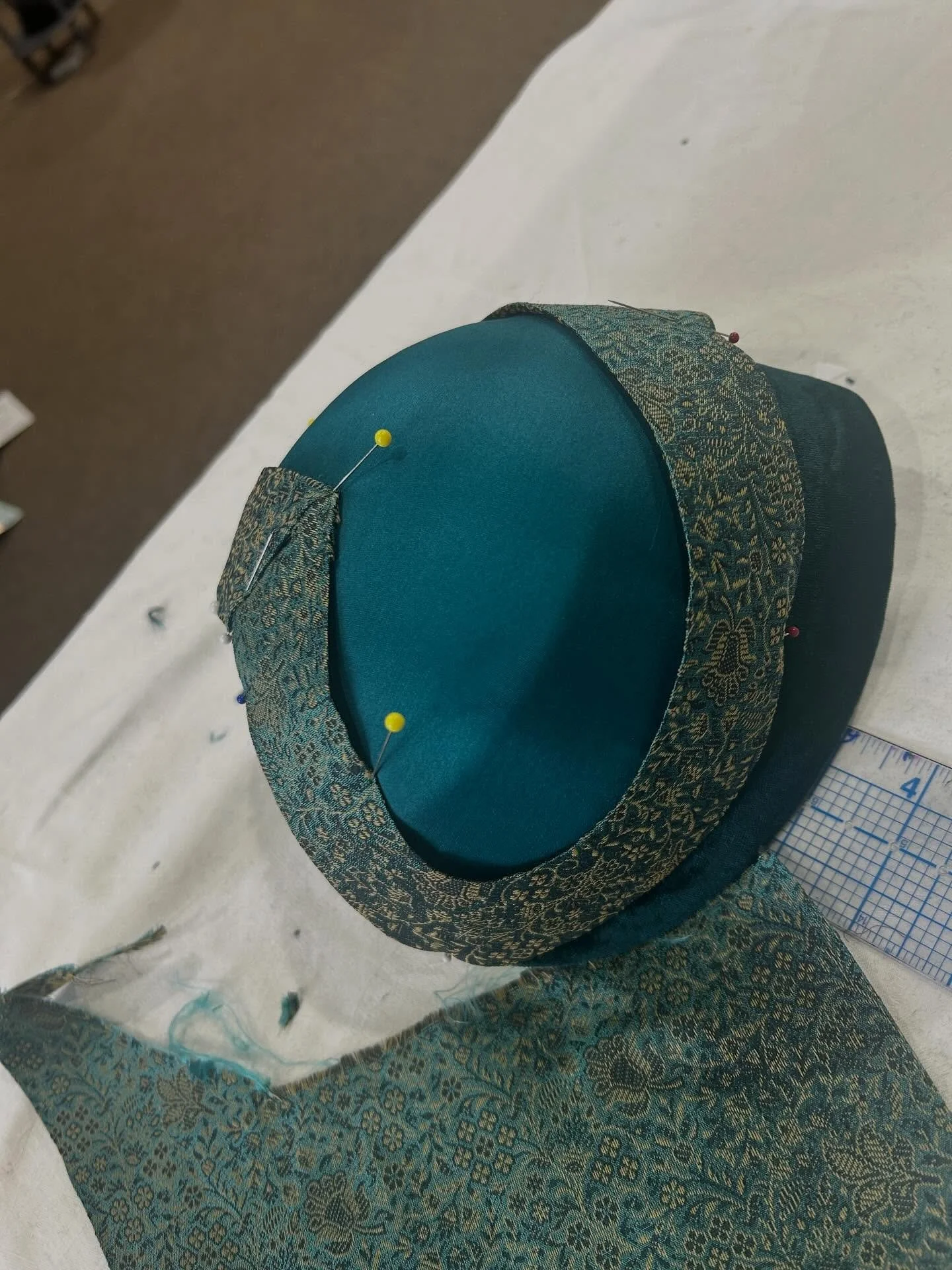 When you have just scraps to create a bustle bonnet, you get creative in the cutting. Will post the final look when completed. First, a ton of hand stitching! #victorianhat #victorianbonnet #historicalhat #bonnet #silkbonnet @whc_heritage @costumecol