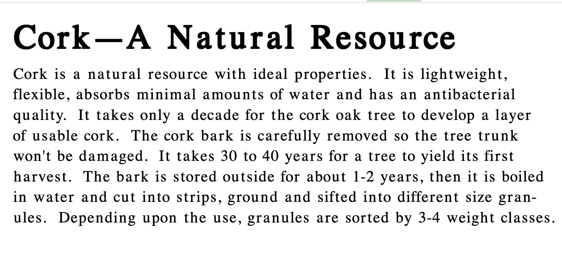 Cork - A Natural Resource