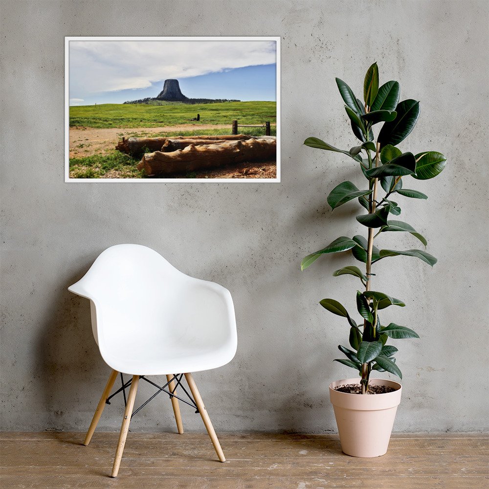 MONOLITH / 004 framed prairie stone tower photograph by Nathon Ruehl in a concrete-wall interior