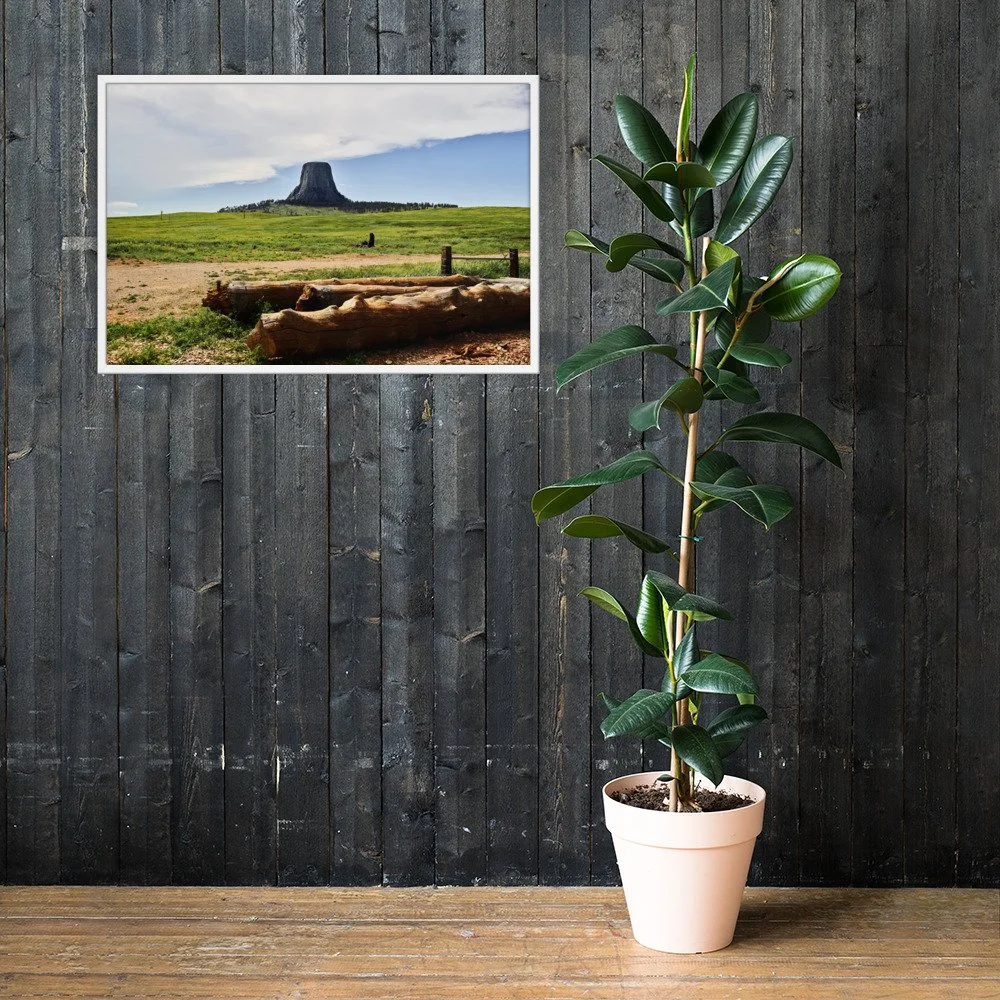 MONOLITH / 004 framed prairie stone tower photograph by Nathon Ruehl on a dark wood wall