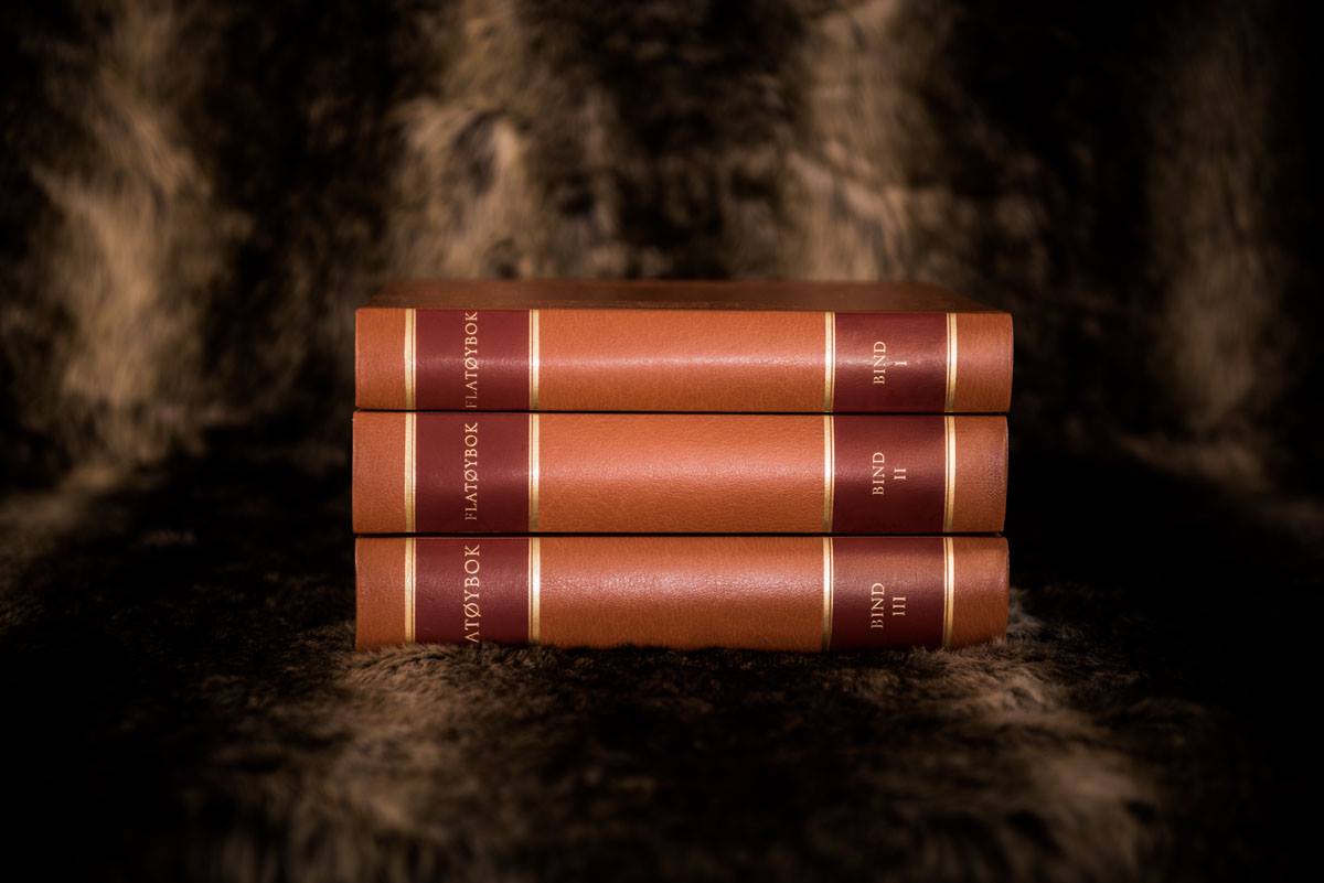 The new Norwegian edition of Flaetyjarbok, bound in leather.