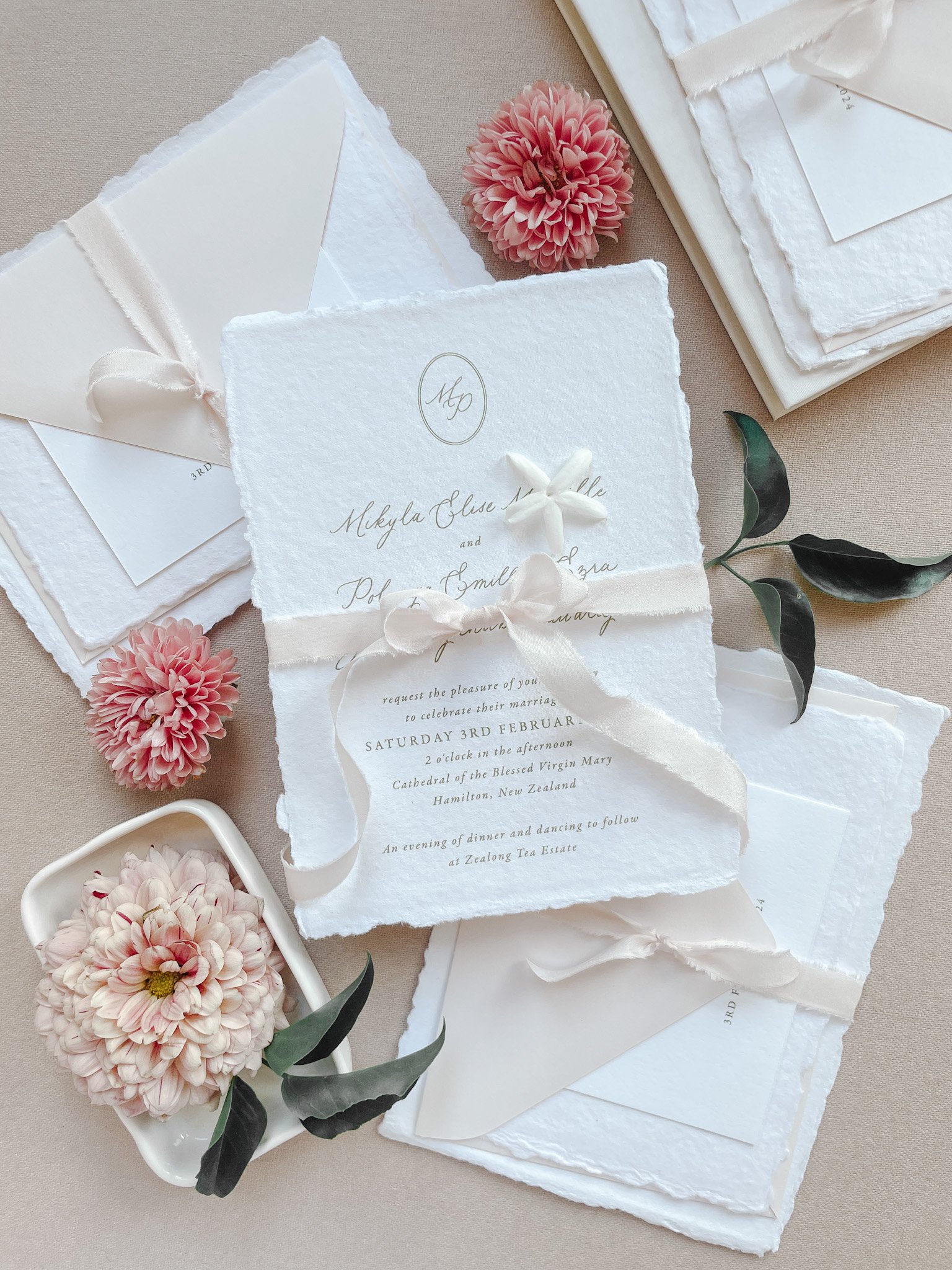 Semi-custom wedding invitation with handmade paper.jpg