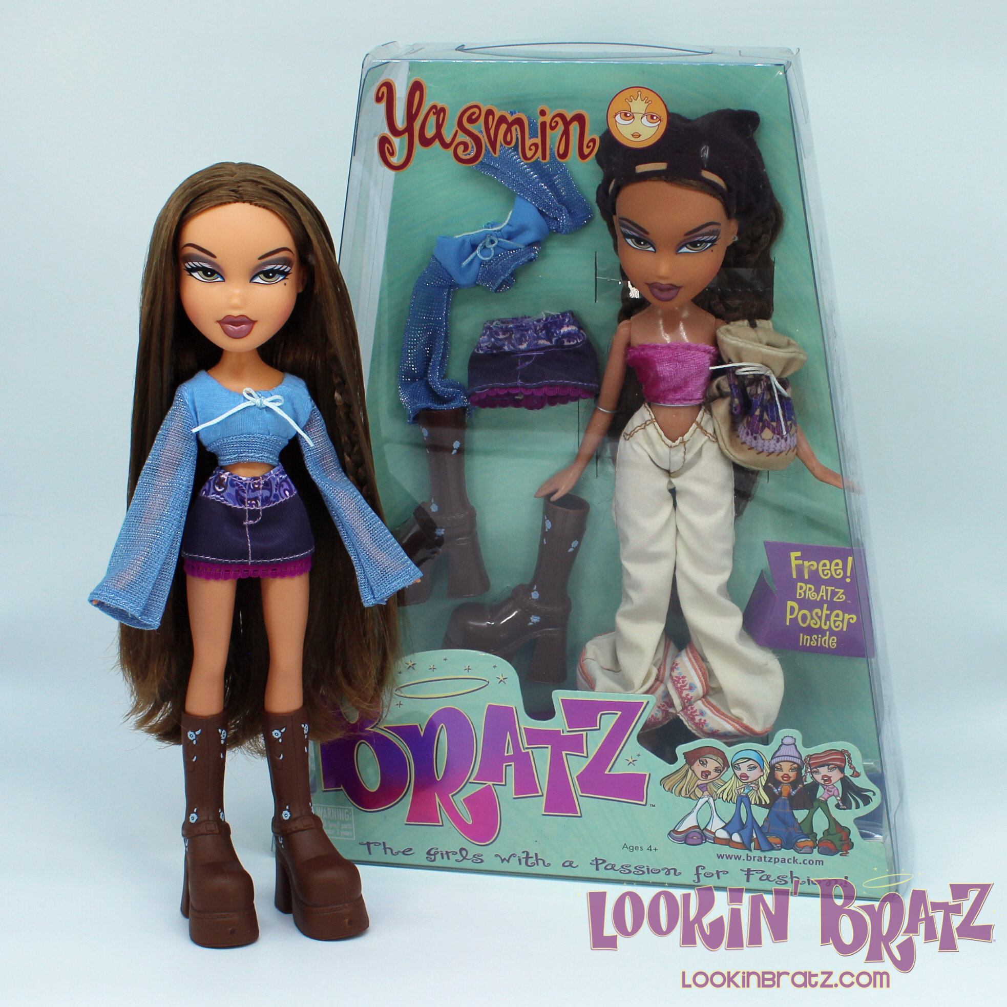 Bratz 20 Yearz Special Edition Yasmin (2021; unboxed) and Bratz First Edition Re-Release Yasmin (2005; boxed)