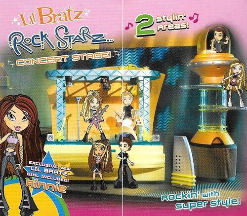  A promotional advertisement for the Lil' Bratz Rock Starz collection used in the Lil’ Bratz Spring 2005 booklet, introducing Rinnie. 