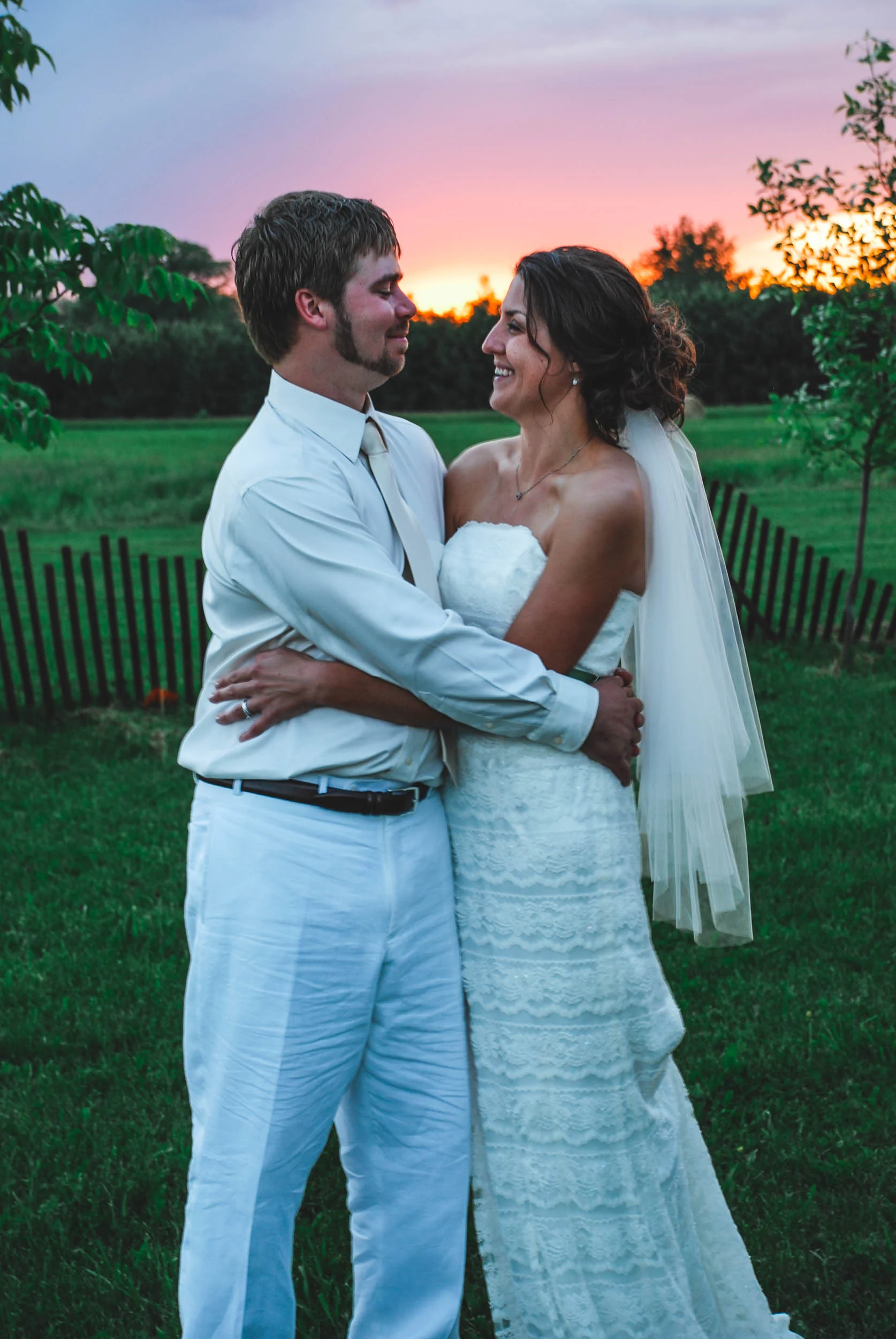 Wisconsin sunset bride and groom