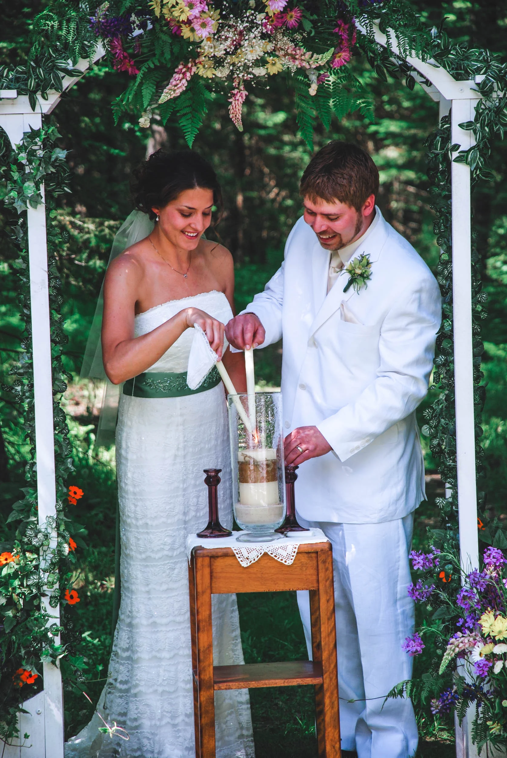 Backyard WI wedding unity candle