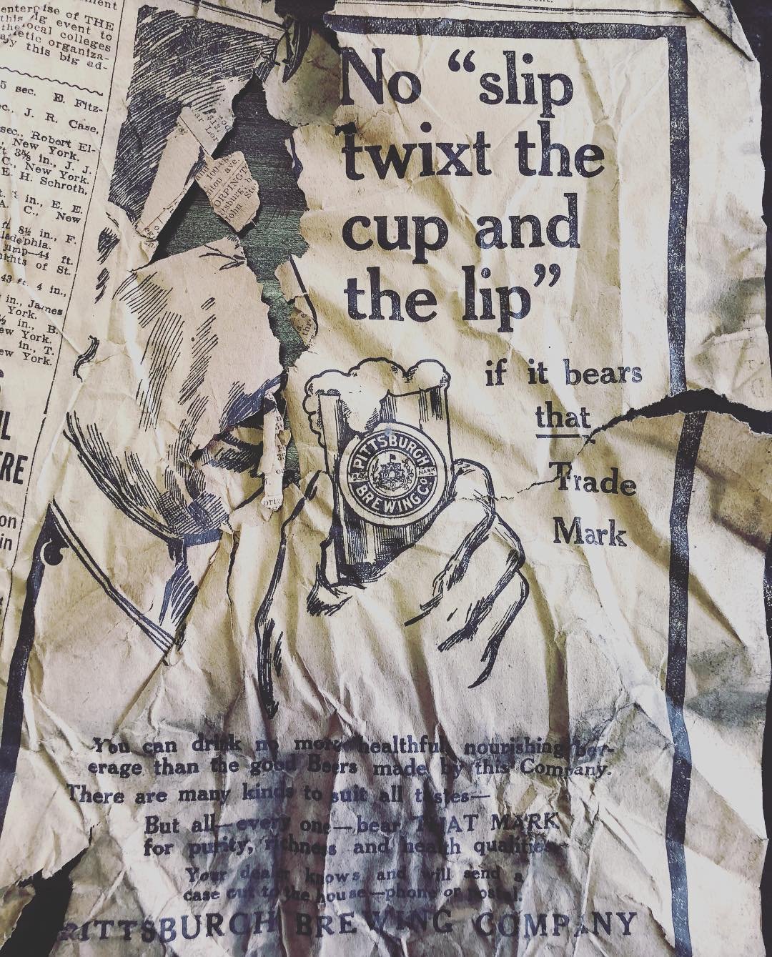 @ironcitybeer ad from March 5, 1911. &ldquo;You can drink no more healthful, nourishing beverage than the goodBeers made by this company.&rdquo; #found #demolition #contractorslife #contractorsofinsta #contractorsofig #pittsburgh #renovation