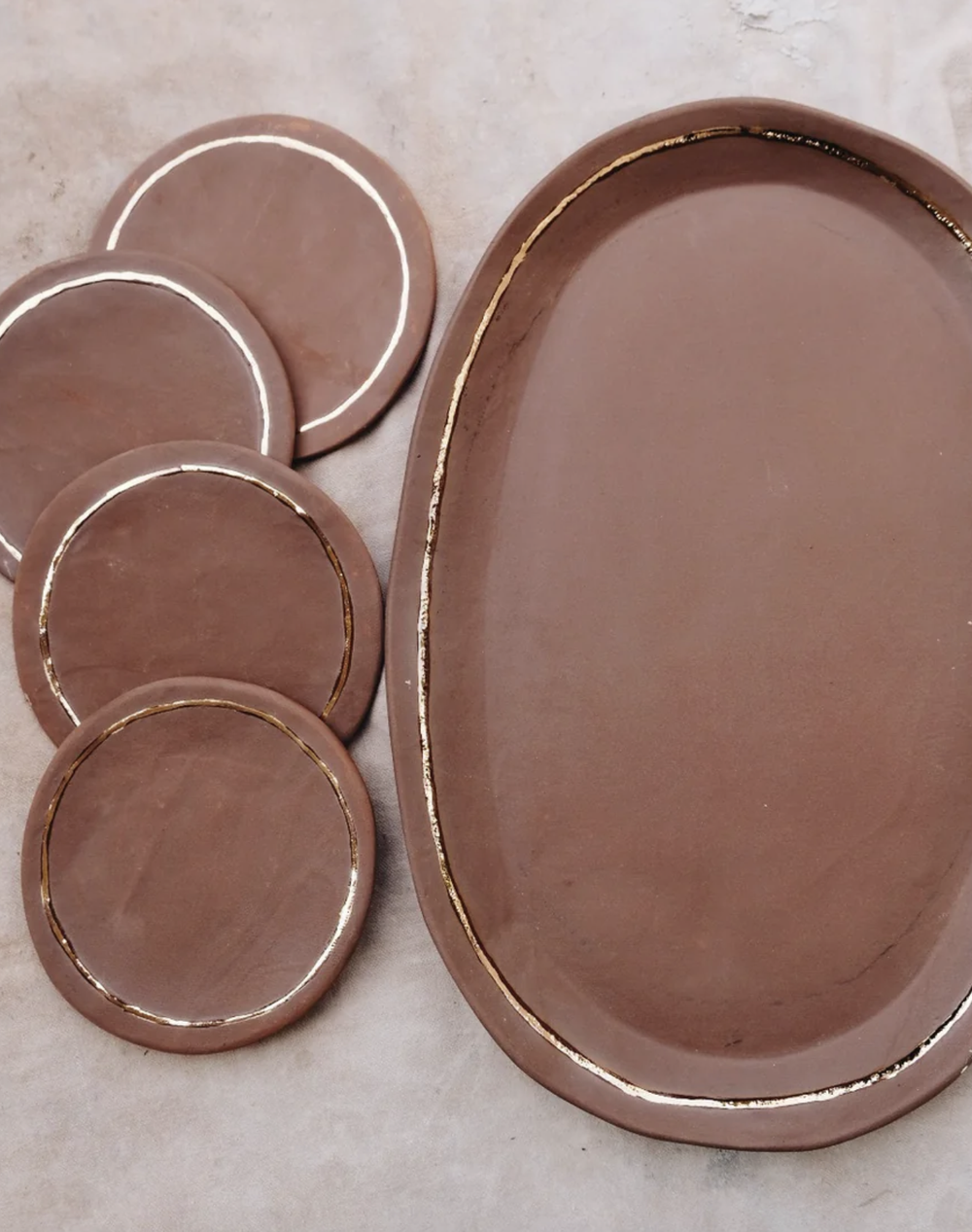 Terracotta &amp; Gold Platter and Side Dish Set, $385