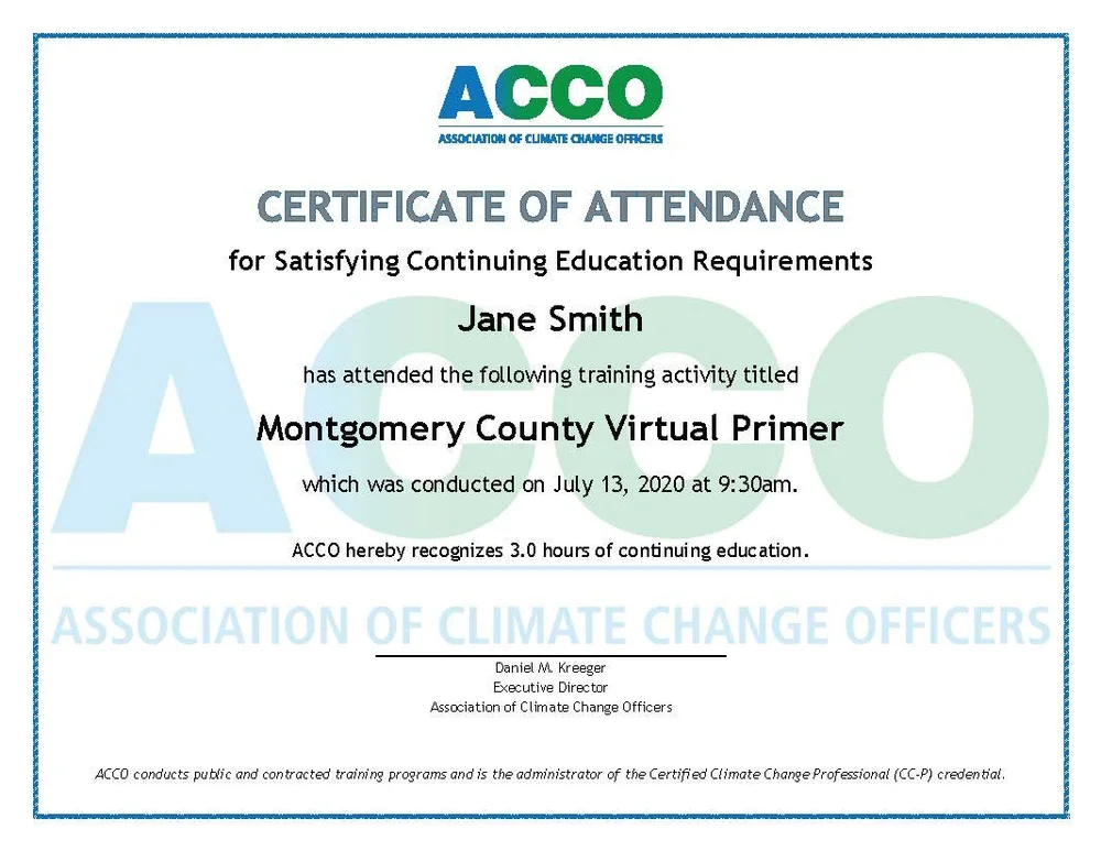 Certificate Of Attendance Single Event Association Of Climate Change Officers