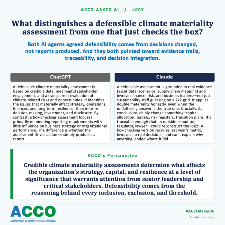 ACCO Asked AI #007 — Defensible Climate Materiality