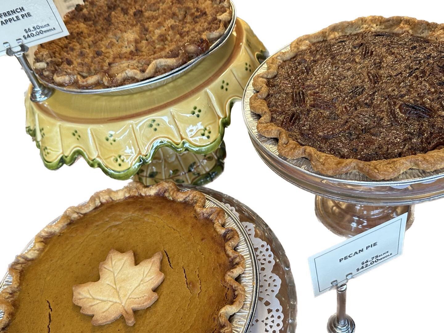 Pie there! French Apple, Pumpkin and Pecan choices at Iron Rooster Bakery.