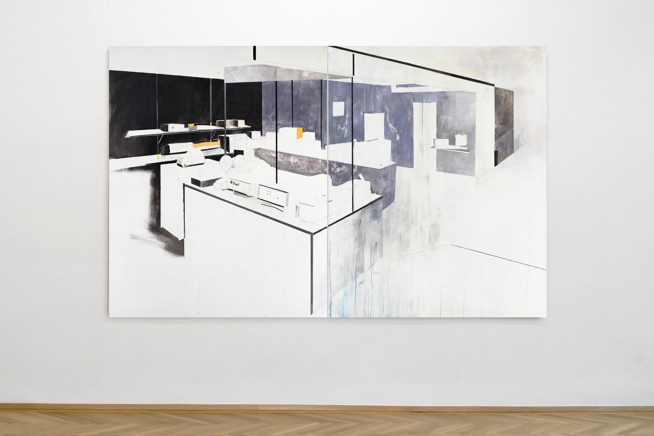 Agnes Fuchs, STAND (FAIR) No. 2, Representation System, 2013, acrylic on canvas, 150 x 240 cm