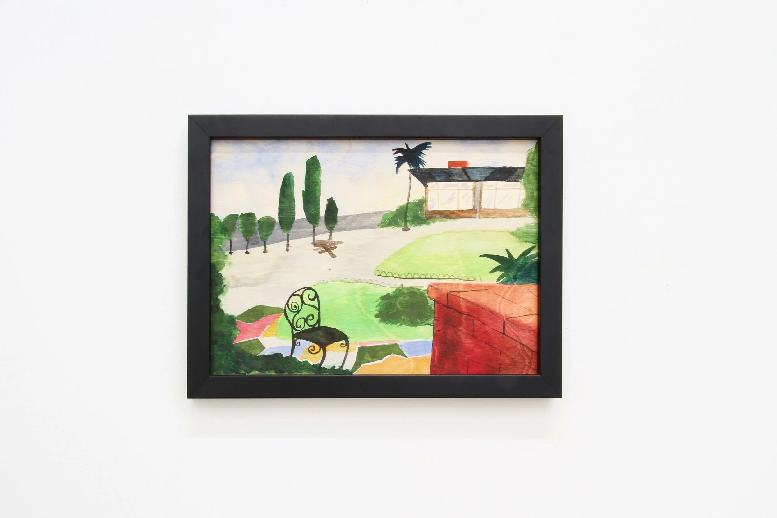 Ohne Titel (Horror), 2018 Gouache on wood 21 x 29.7 cm