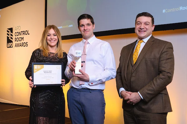 helen fospero with edd redwood (middle), who received the dispatcher of the year award which was presented by chris Dreyfus-gibson (right)