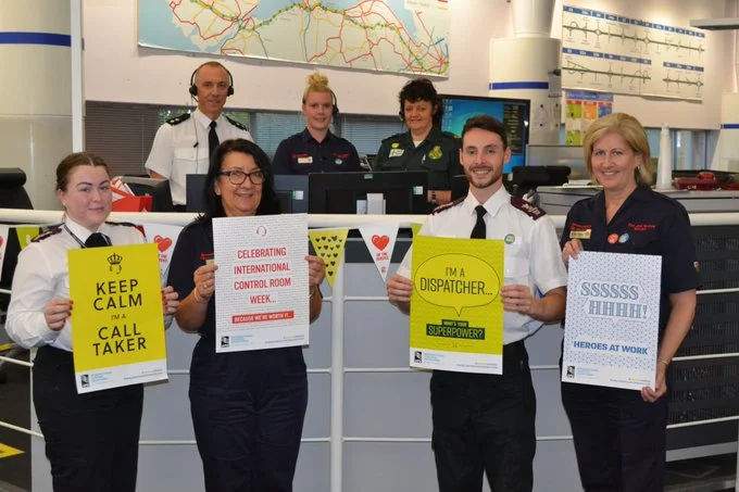 welsh ambulance service jubilations at the joint communications centre in st asaph with partners north wales police and north wales fire service