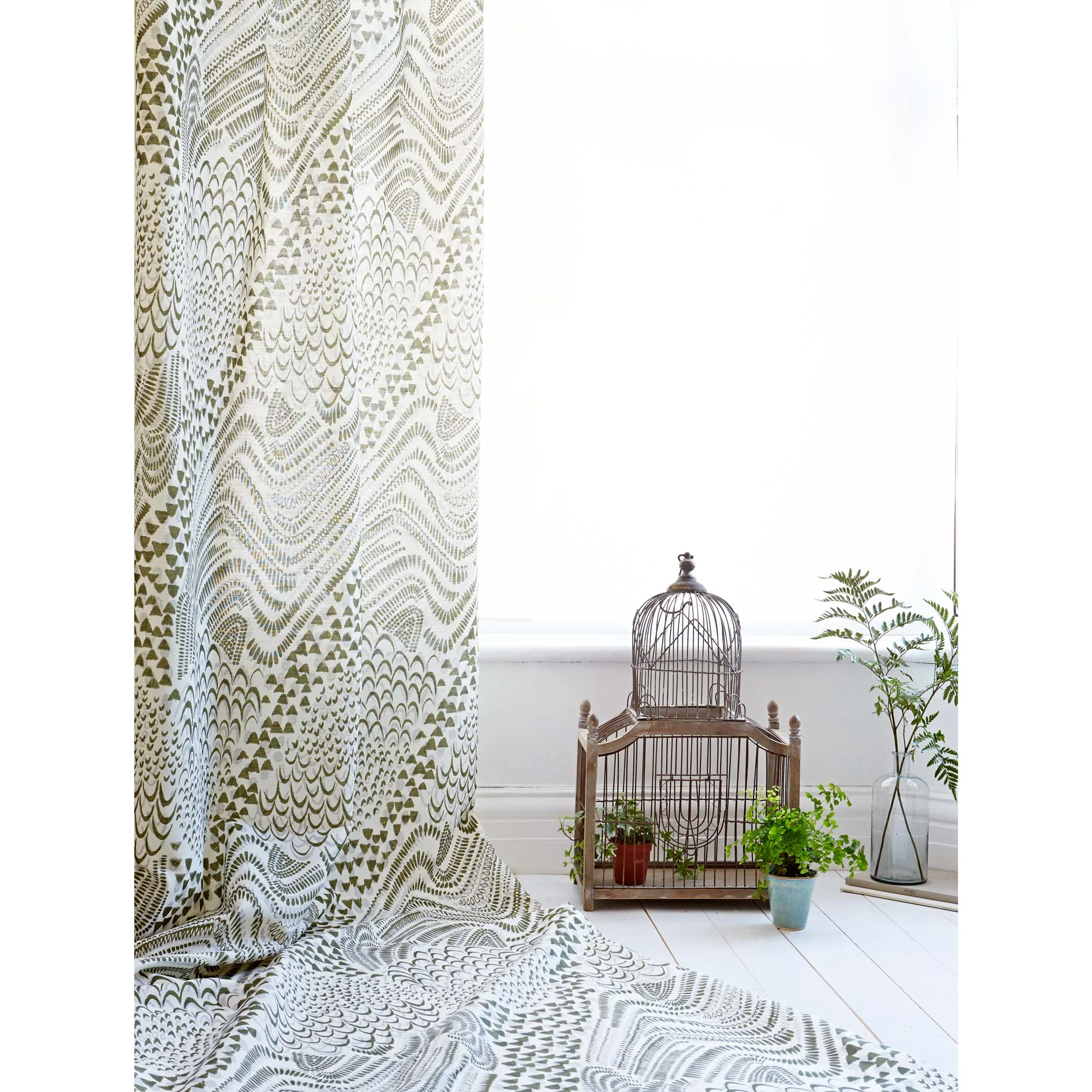 Imogen Heath Interior Fabric Linen - Starling in Olive drapery and soft furnishings