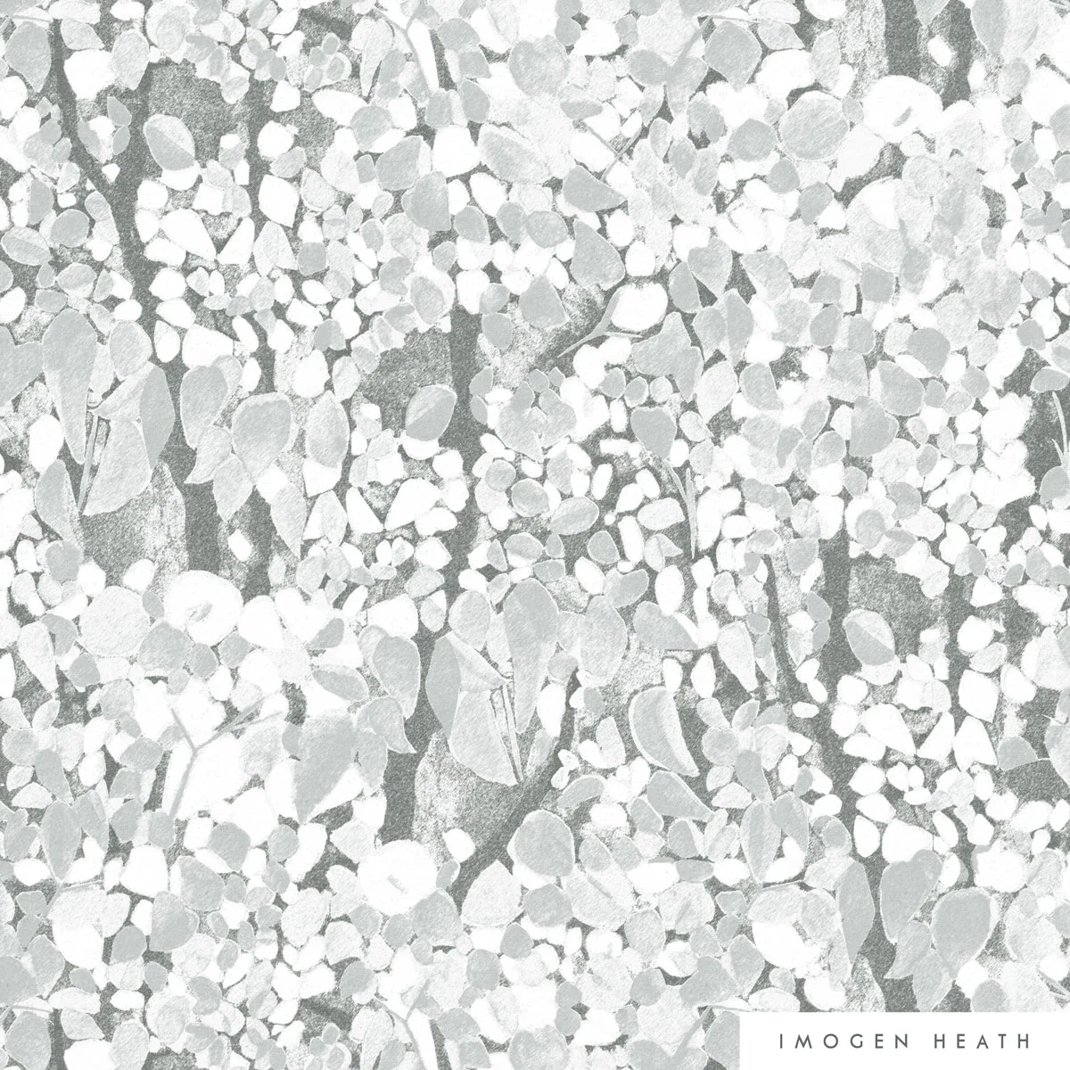 Imogen heath Interior Fabric Linen - Wood for the Trees in Grey - organic botanical pattern