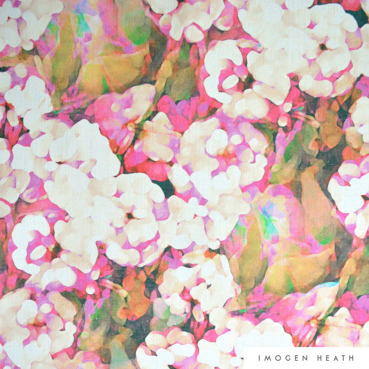 Imogen Heath Interiors Linen Fabric - Rosa in Pink - abstract floral pattern