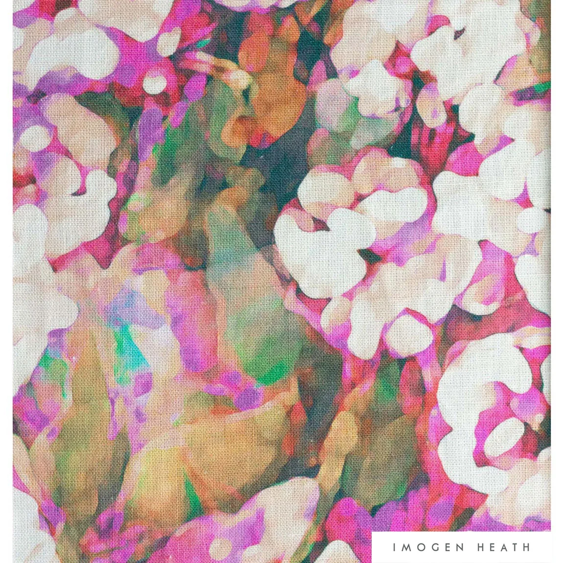Imogen Heath Interiors Linen Fabric - Rosa in Pink - abstract floral pattern