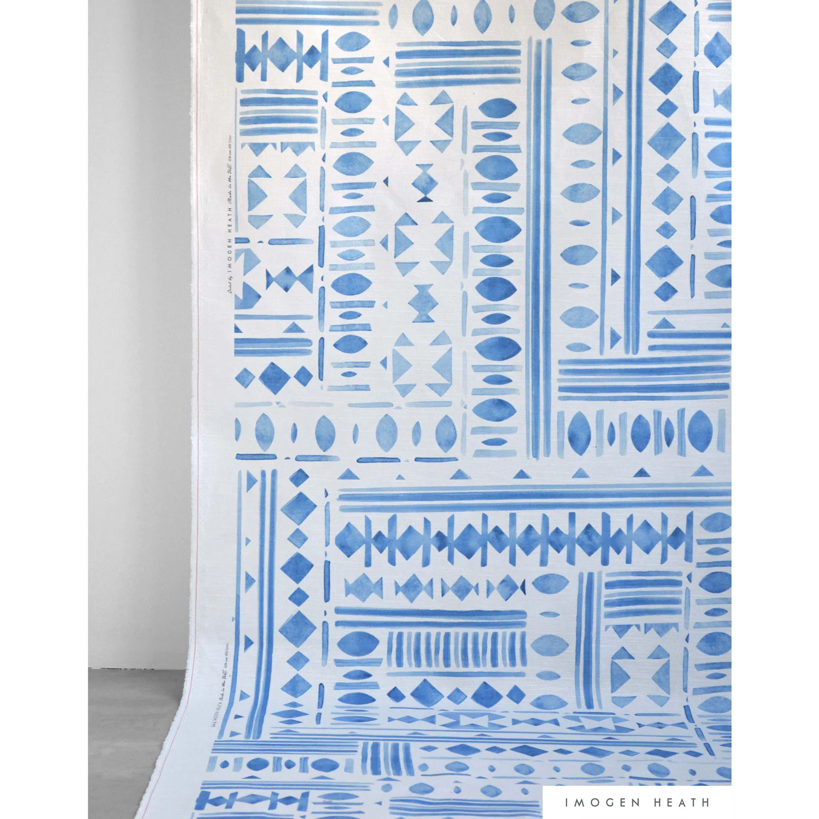 Imogen Heath Interiors Geometric Linen Fabric - Oriel in Watercolour Blue