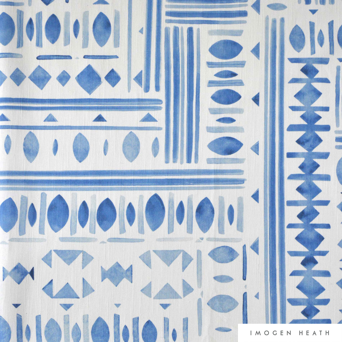 Imogen Heath Interiors Geometric Drapery Fabric - Oriel in Watercolour Blue