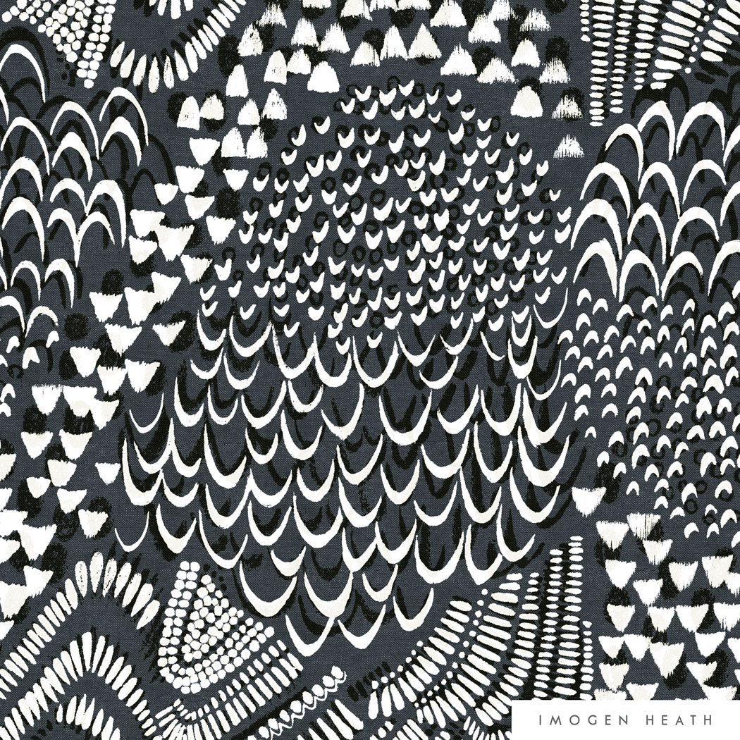 Imogen Heath Interior Fabric Linen - Starling in Charcoal Grey - organic abstract pattern