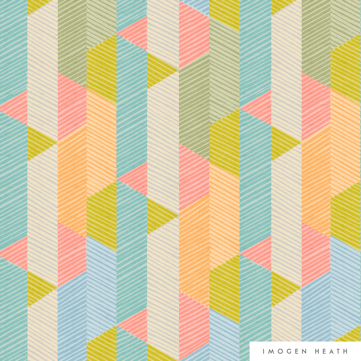 Imogen Heath Interiors Linen Fabric - Allegro in Bright Multi - Geometric Stripe pattern