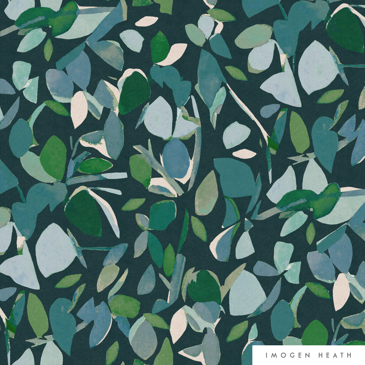 Imogen Heath Interiors Fabric Linen - Evergreen in Dark Multi - organic floral pattern