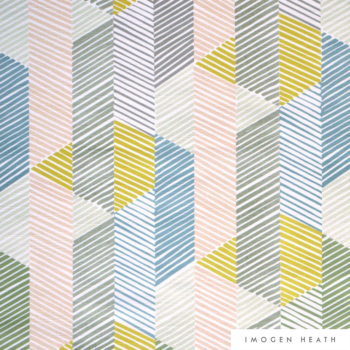 Imogen Heath Interiors Linen Fabric - Allegro in Multi Light - Geometric Stripe pattern
