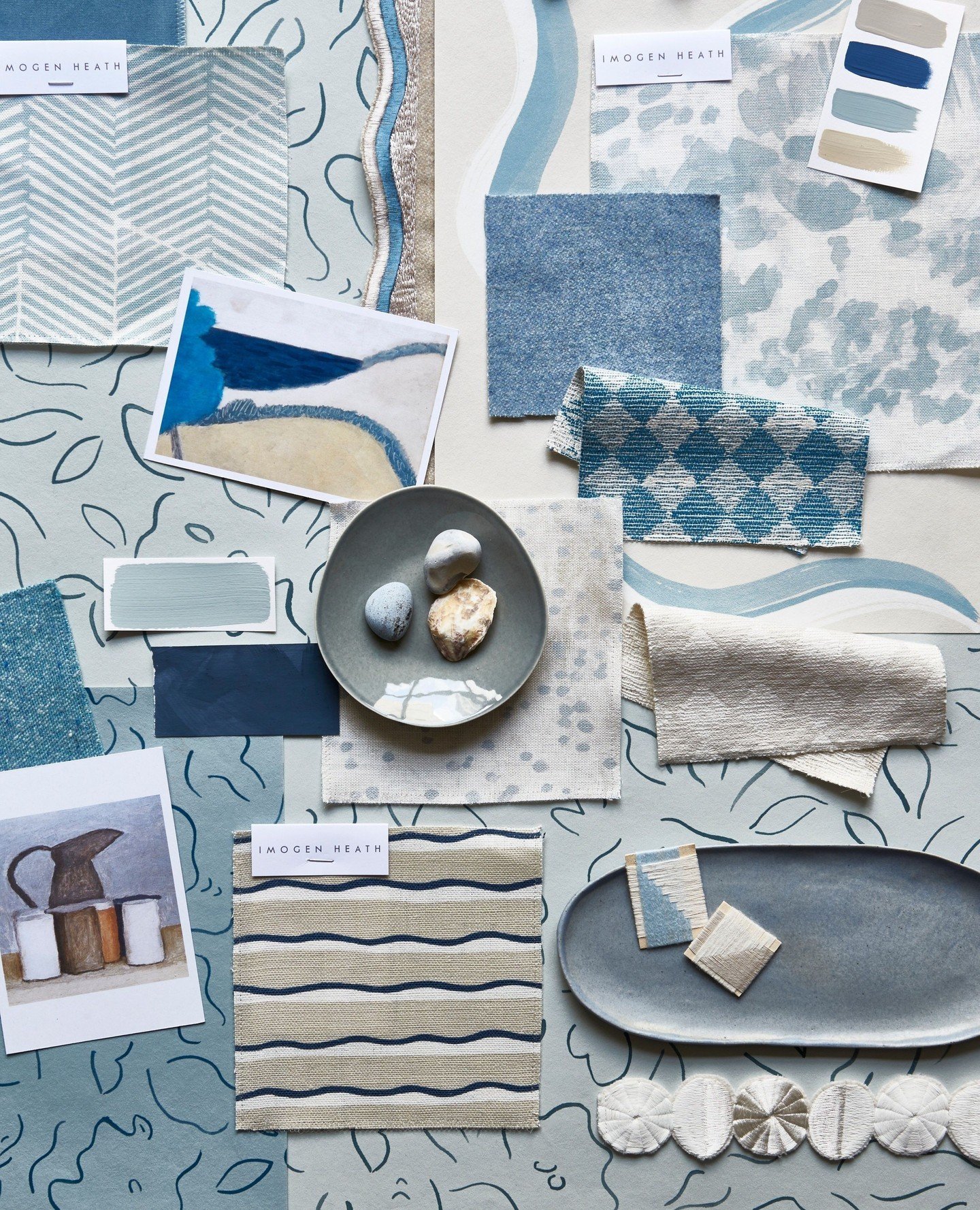 A celebration of serene and tranquil blues across our wallpaper and fabric collections. We offer beautiful options for every occasion, from client favorites such as Heather and Dorothy to our newest blue additions, Emmy Lou Check and Leni Stripe. Her