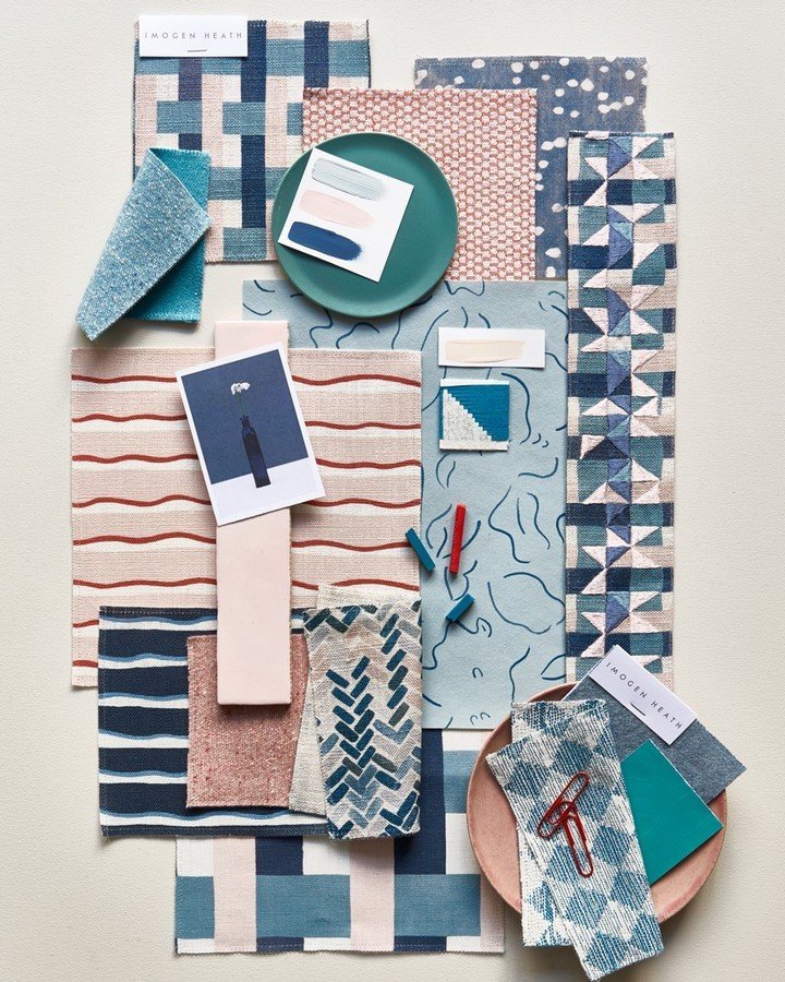 Pinks and blues, sitting so pretty together in today's mood board; a little inspiration for your upcoming, interior schemes.⁠
⁠
⁠
#patternyourhome⁠
#imogenheathinteriors