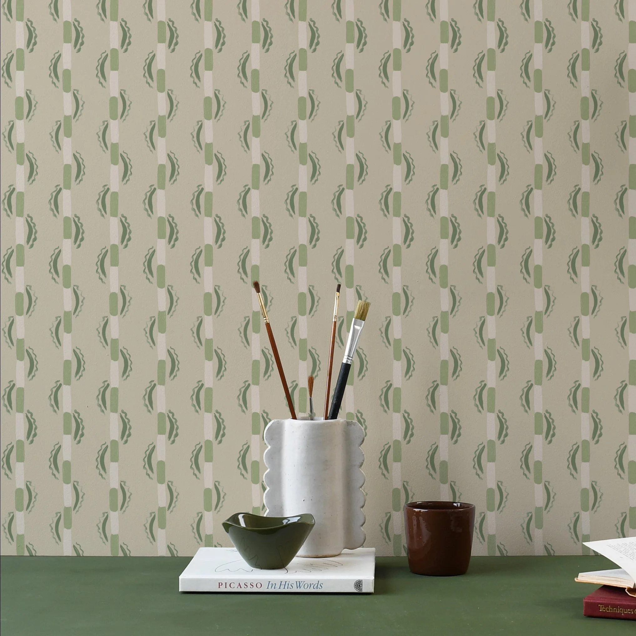 Susie Stripe Sage Imogen Heath Wallpaper