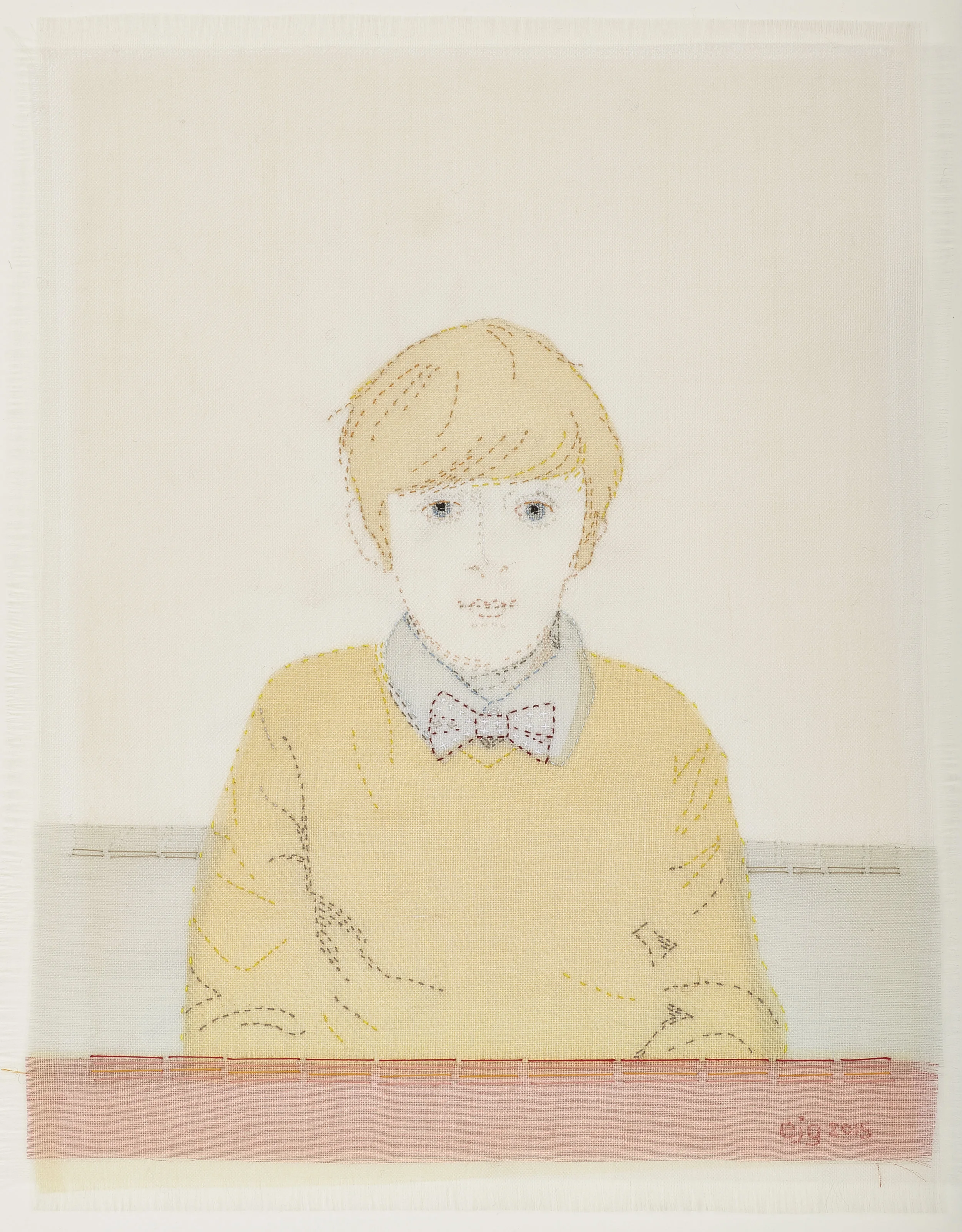 Fred in Yellow Jumper 2015 20cm x 25cm
Normal
0
false
false
false
EN-GB
JA
X-NONE
/* Style Definitions */
table.MsoNormalTable
{mso-style-name:"Table Normal";
mso-tstyle-rowband-size:0;
mso-tstyle-colband-size:0;
mso-style-noshow:yes;
mso-style-priority:99;
mso-style-parent:"";
mso-padding-alt:0cm 5.4pt 0cm 5.4pt;
mso-para-margin:0cm;
mso-para-margin-bottom:.0001pt;
mso-pagination:widow-orphan;
font-size:10.0pt;
font-family:Times;}
Linen, silk organza applique, hand embroidered