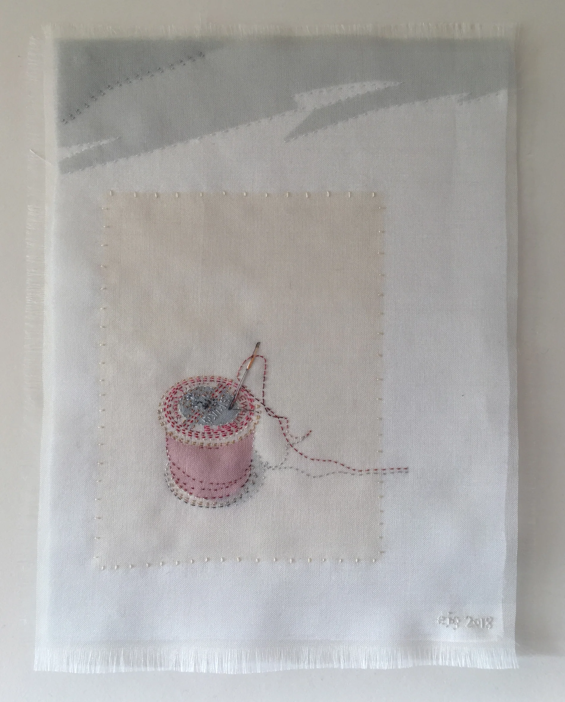 Reel of Silko - Silk organza applique on linen, hand stitched £810